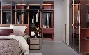 Fitted Light Grey and Red Walk in Wardrobe OBW22-L01