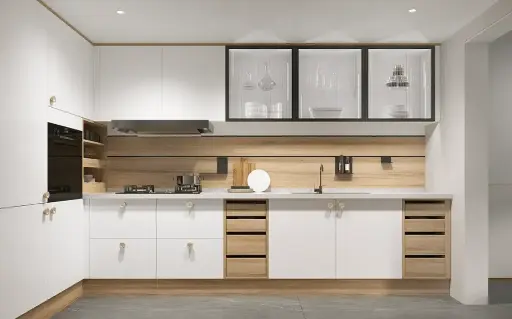 [OBK24L02] White And Wood Two-Tone Modern Style Kitchen Cabinet – OBK24L02