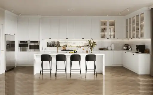 [OBK24L01] Traditional White Shaker Kitchen Cabinet With Island – OBK24L01