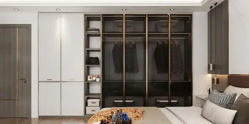 [OBW21-001] خزانة ملابس حديثة على شكل حرف L مع طاولة تزيين OBW21-001
